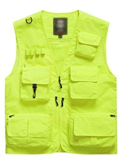 Flygo Men's Outdoor Work Safari Fishing Travel Photo Vest Jacket Multi Pockets