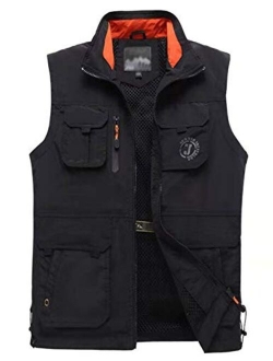 Flygo Men's Outdoor Work Safari Fishing Travel Photo Vest Jacket Multi Pockets