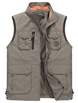 Flygo Men's Outdoor Work Safari Fishing Travel Photo Vest Jacket Multi Pockets