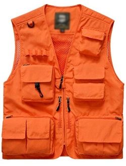 Flygo Men's Outdoor Work Safari Fishing Travel Photo Vest Jacket Multi Pockets