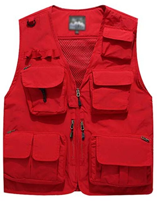 Flygo Men's Outdoor Work Safari Fishing Travel Photo Vest Jacket Multi Pockets