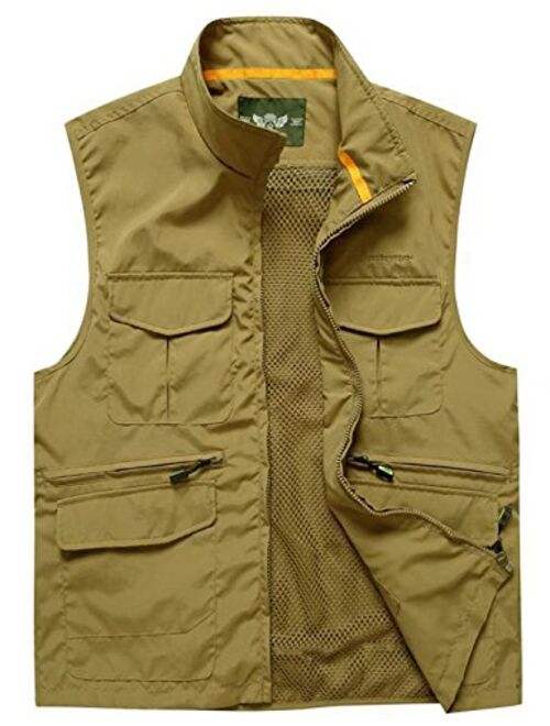 Flygo Men's Outdoor Work Safari Fishing Travel Photo Vest Jacket Multi Pockets