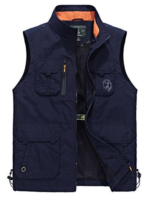 Flygo Men's Outdoor Work Safari Fishing Travel Photo Vest Jacket Multi Pockets