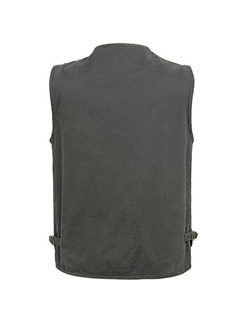 Flygo Men's Casual Cotton Outdoor Work Safari Travel Photo Vest with Multi Pockets