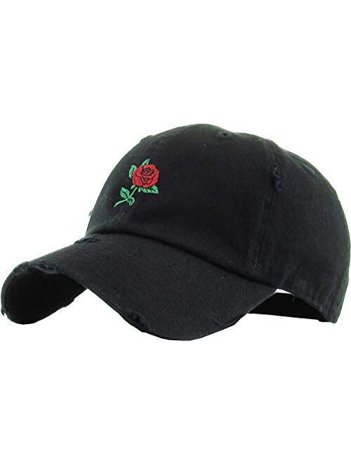 Kbethos Rose Flowers Love Good Vibes Men Women Dad Hat Baseball Cap Adjustable Unisex