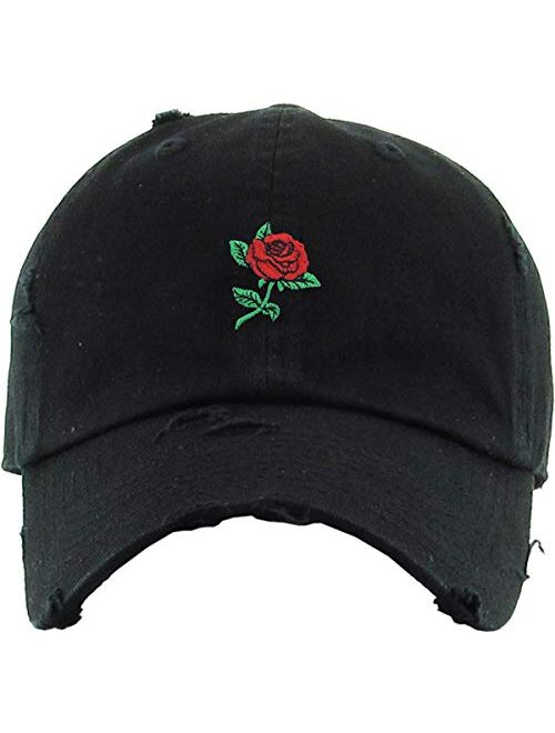 Kbethos Rose Flowers Love Good Vibes Men Women Dad Hat Baseball Cap Adjustable Unisex