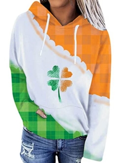 YMING Womens St. Patrick's Hoodie Clover Print Casual Long Sleeve Sweatshirt Irish Shamrock Pullover Tops