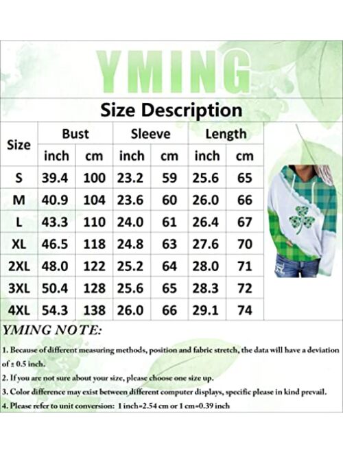 YMING Womens St. Patrick's Hoodie Clover Print Casual Long Sleeve Sweatshirt Irish Shamrock Pullover Tops