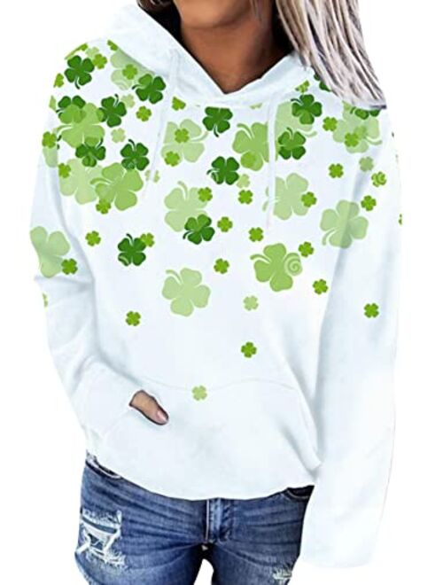 YMING Womens St. Patrick's Hoodie Clover Print Casual Long Sleeve Sweatshirt Irish Shamrock Pullover Tops