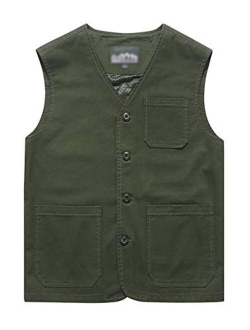 Flygo Men's Casual Cotton Outdoor-Fishing Travel Vest with Pockets