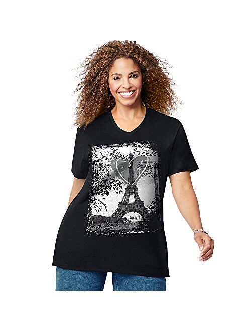 JUST MY SIZE Printed Short-Sleeve V-Neck Graphic T-Shirt Plus Size