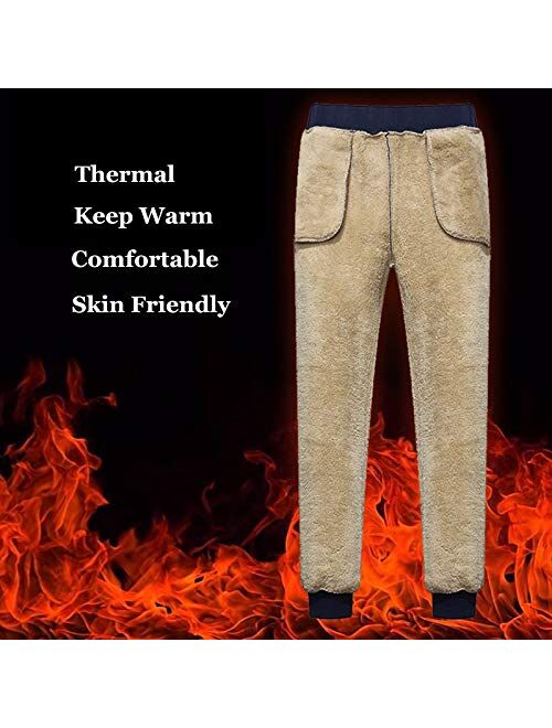 Flygo Men's Winter Warm Fleece Jogger Pants Sherpa Lined Sweatpants Active Track Pants