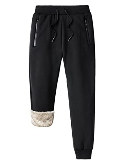 Flygo Men's Warm Fleece Sweatpants Workout Track Sherpa Lined Joggers Pants