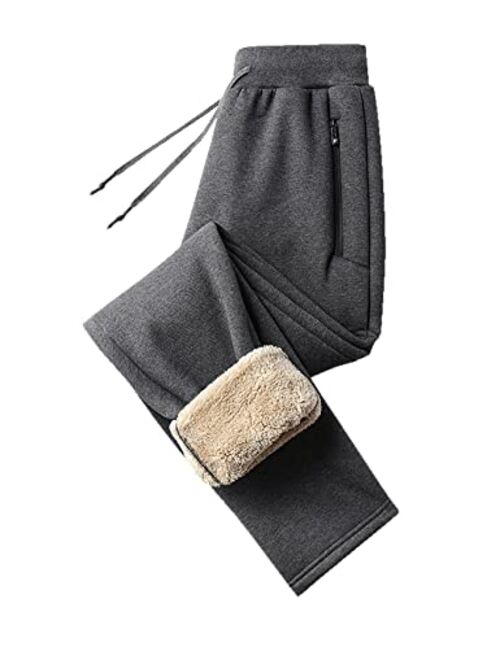 Flygo Men's Warm Fleece Sweatpants Workout Track Sherpa Lined Joggers Pants