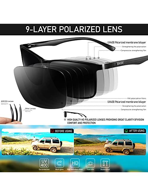 Bircen Mens Polarized Driving Sunglasses For Mens Women Al-Mg Metal Frame Lightweight Fishing Sports Outdoors