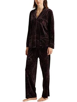 LAUREN Ralph Lauren Long Sleeve Velvet Notch Collar Long PJ Set