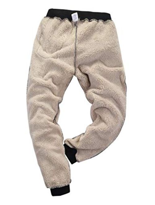 Flygo Men's Sherpa Lined Running Active Sweatpants, Winter Warm Fleece Joggers Pants