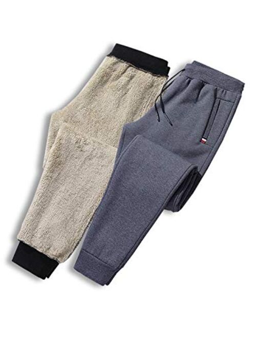 Flygo Men's Warm Fleece Pants Sherpa Lined Active Running Camping Sweatpants