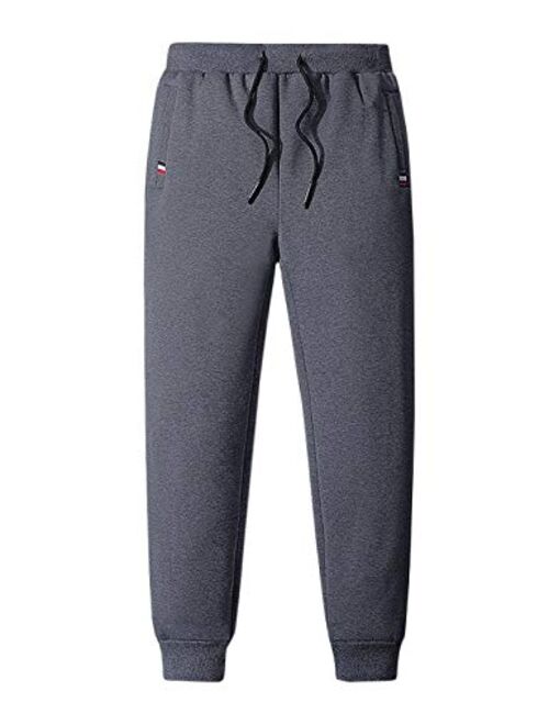 Flygo Men's Warm Fleece Pants Sherpa Lined Active Running Camping Sweatpants