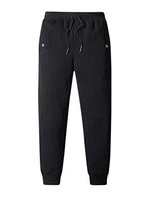 Flygo Men's Warm Fleece Pants Sherpa Lined Active Running Camping Sweatpants