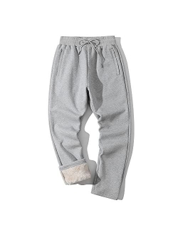 Flygo Men's Sherpa Lined Athletic Workout Sweatpants Winter Warm Fleece Joggers Pants