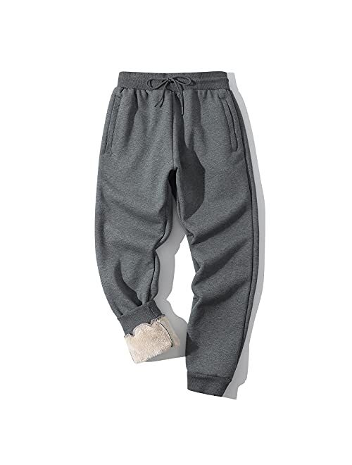 Flygo Men's Sherpa Lined Athletic Workout Sweatpants Winter Warm Fleece Joggers Pants