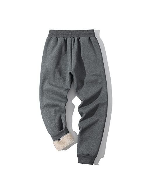 Flygo Men's Sherpa Lined Athletic Workout Sweatpants Winter Warm Fleece Joggers Pants