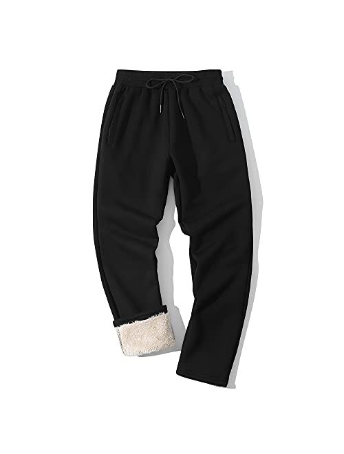 Flygo Men's Sherpa Lined Athletic Workout Sweatpants Winter Warm Fleece Joggers Pants