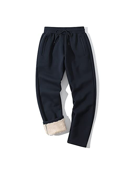 Flygo Men's Sherpa Lined Athletic Workout Sweatpants Winter Warm Fleece Joggers Pants