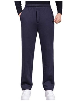 Flygo Men's Sherpa Lined Sweatpants Winter Warm Fleece Pants Joggers Zipper Front