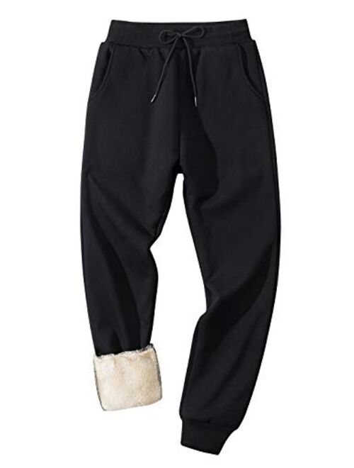 Flygo Men's Winter Fleece Pants Sherpa Lined Sweatpants Active Running Jogger Pant