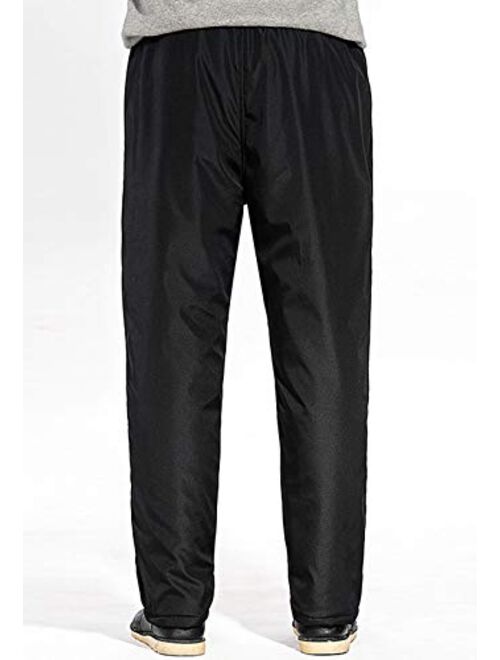 Flygo Men's Open-Bottom Sherpa Fleece Lined Sweatpants Windbreaker Pants