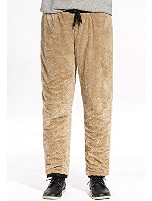 Flygo Men's Open-Bottom Sherpa Fleece Lined Sweatpants Windbreaker Pants