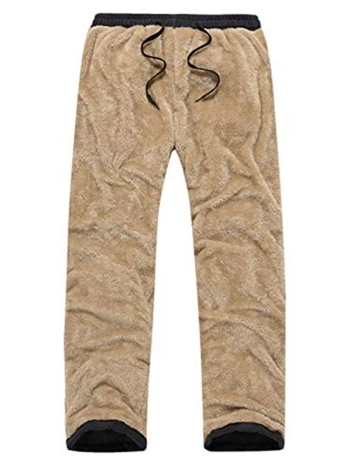 Flygo Men's Open-Bottom Sherpa Fleece Lined Sweatpants Windbreaker Pants