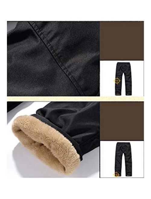 Flygo Men's Open-Bottom Sherpa Fleece Lined Sweatpants Windbreaker Pants