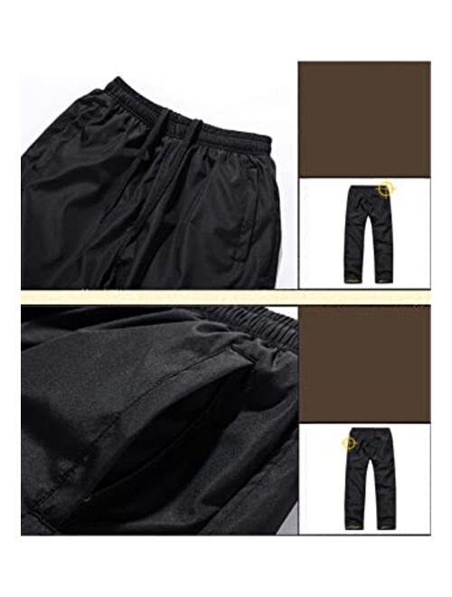 Flygo Men's Open-Bottom Sherpa Fleece Lined Sweatpants Windbreaker Pants