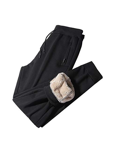 Flygo Men's Warm Fleece Sweatpants Sherpa Lined Active Running Joggers Pants