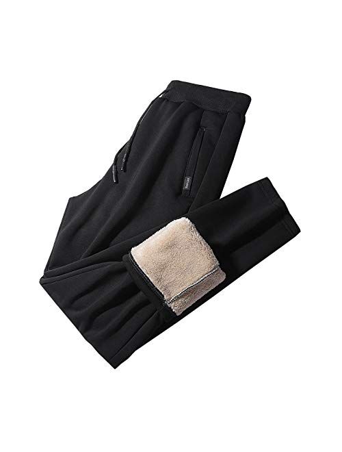 Flygo Men's Warm Fleece Sweatpants Sherpa Lined Active Running Joggers Pants