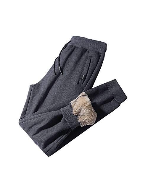 Flygo Men's Warm Fleece Sweatpants Sherpa Lined Active Running Joggers Pants