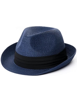 Fedora Straw Sun Hat for Men Women Foldable Roll Up Short Brim Trilby Hat Panama Beach Hat UPF 50