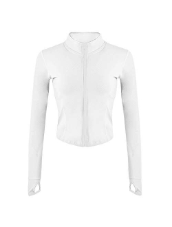 Gihuo Women's Athletic Full Zip Lightweight Workout Jacket with Thumb Holes