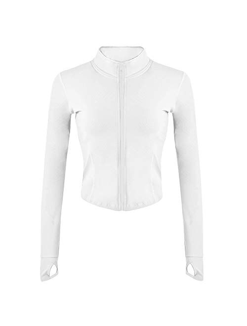 Gihuo Women's Athletic Full Zip Lightweight Workout Jacket with Thumb Holes