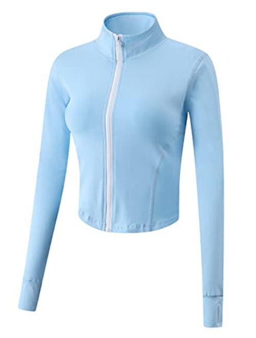 Gihuo Women's Athletic Full Zip Lightweight Workout Jacket with Thumb Holes