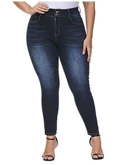 ALLEGRACE Plus Size Jeans for Women High Waisted Stretch Ripped Casual Distressed Skinny Jeans Capri Pants