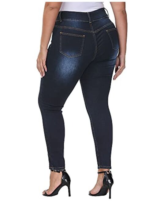 ALLEGRACE Plus Size Jeans for Women High Waisted Stretch Ripped Casual Distressed Skinny Jeans Capri Pants