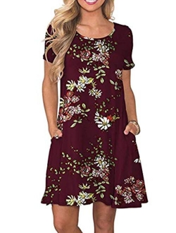 YMING Women's Plus Size Casual Floral Print Dress Summer Mini Shirt Dresses with Pockets