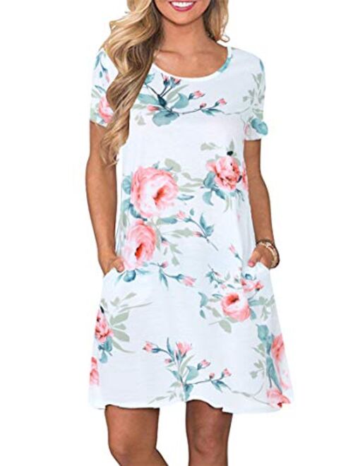 YMING Women's Plus Size Casual Floral Print Dress Summer Mini Shirt Dresses with Pockets