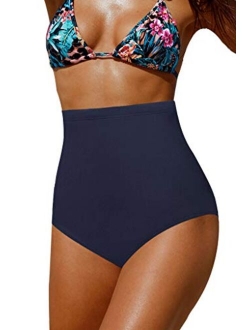 Upopby Women's High Waisted Swimsuit Bikini Bottoms Tummy Control Tankini Bottoms Swim Shorts Plus Size