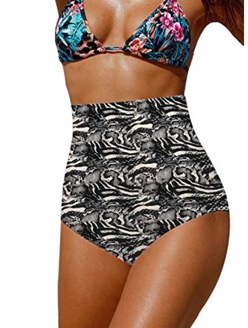 Upopby Women's High Waisted Swimsuit Bikini Bottoms Tummy Control Tankini Bottoms Swim Shorts Plus Size