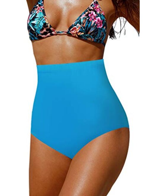 Upopby Women's High Waisted Swimsuit Bikini Bottoms Tummy Control Tankini Bottoms Swim Shorts Plus Size